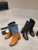 Chanells Boots Przyjazd Chanellies Nowy Chaannel Bradn Women Women Słynne łańcuchy Designer Gruste Obcasy Krótkie buty Pół top wysokiej jakości prawdziwe skórzane buty na kostkę Woman F