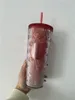 ABD Stok 24oz Starbucks Kupalar Logo ile yanardöner Bling Rainbow Unicorn Denizkızı Tanrıça Çivili Soğuk Kupa Tumbler Kahve Kupası Saman