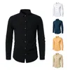 Men's Casual Shirts Men Shirt Long Sleeve Winter Autumn Collar Office Polo Cotton Linen Solid For Clothing Tops White Black Color