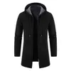 Mens Jackets Men Winter Long Trench Coat Knit Sweater Jacket Fleece Wind Breaker Navy Turndown Hoodies Zipper Cardigan Male Overcoat 231201