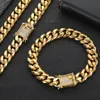 Mens 18K Gold Tone Tennis Stainless Steel Cuban Link bracelet Curb Cuban Link Chain with Diamonds Clasp Lock width 6mm 8mm 10mm le208c