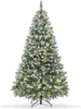 Sapin de Noël artificiel de 6 pieds illuminé avec lumières, pommes de pin, flocage avec 270 lumières LED blanc chaud, 810 pointes de branches en PVC, décorations de fête