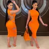 Casual Dresses BKLD Ruched Sleeveless Open Back Sexy Hollow Out Bodycon Long Party Dress 2023 Summer Style Women Fashion Green Orange