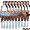 Skirts 2023 Women Mini Pleated Short Skirt Fashion Check Ruffle Dress Clothes For Sexy Plaid Print Tutu Drop Delivery Apparel Womens Dhalh