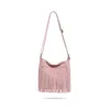 Evening Bags America&Europe Style Matte Cowhide Leather Shoulder Bag Street Fashion Vintage Crossbody Tassel Bat