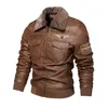 Mens Leather Faux Autumn and Winter Brodery Original Moto Biker Coat Jacket Motorcykelstil Casual varm överrock 231201