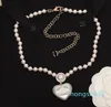 Brand Double Letter Geometric Pearl Peach Heart Sweater Chains Mens Womens Necklace Jewelry