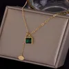 Fashion Charm Numeral Green Black Zircon Necklaces For Woman Men Temperament stainless steel Pendant Necklace Jewelry Gift Chain177h