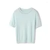 T-shirt da donna 2023 Summer Office Lady Lyocell di seta T-shirt lavorata a maglia solida O-Collo con decorazione a catena BC Streetwear Panno estetico