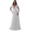 2024 Simple A-Line Wedding Dress V-Neck Open Back Long Silt Sleeves Chiffon Bridal Party Glänningar Sexig skräddarsydd sommarstrand Vestidos de Novia