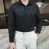 Camicie casual da uomo Camicia stampata geometrica stile britannico Manica lunga Abito formale da lavoro Sociale Streetwear Abbigliamento uomo 2023