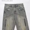 Мужские брюки YIHANKE Новые мужские уличные джинсы с застежками-молниями и пуговицами, модные повседневные прямые винтажные изношенные джинсовые брюки Q231201