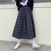 Röcke Japanischen Harajuku Frauen Midi Rock Frühling Herbst Hohe Taille Plaid Weibliche Saias Ulzzang Streetwear Elegante Lange