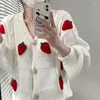 Kvinnors stickor Vintage Loose Fashion Grunge Sweater Jacket V Neck Strawberry Brodery Cardigan Y2K Single-Breasted High Street Chic