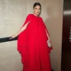 Robe de soirée rouge élégante, manches cape, col rond, en mousseline de soie, ligne a, longueur au sol, Robe de bal, vêtements de célébrité, 2024