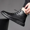 Мужские повседневные удобные ботинки на шнуровке с высоким берцем, роскошные кожаные мужские кроссовки ручной работы, нескользящие мужские ботинки до щиколотки