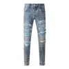 Jeans masculinos rua na moda marca padrão bordado jeans rasgados jeans de rua alta desgastado calças remendadas azul elástico apertado jeans 2023 novo