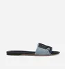 Frauen Designer Slipper -Stapelcollage Denim Pantoffeln Offene Zehensandale flache blaue Denims Mules Flat Slide Slip auf EU35-43 mit Kasten