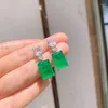 Stud Earrings Fashion Design Square Cut Emerald CZ Drop Earring Female Silver Color Dangler Vintage Wedding Engagement Jewelry248m