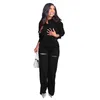 Women's Two Piece Pants American Fashion O-Neck Long-Sleeved Sweatshirts And Hollow Out Trousers Beach Vacation Sexy Bohemian Suit