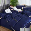 Set di biancheria da letto in cotone di seta a quattro pezzi King Queen Size Trapunta morbida stampata Federa per cuscino Piumino di marca Trapunte da letto Consegna rapida Dhn54