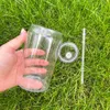 Elegant Shaped Drinking Glasses Recyclable 16oz acrylic plastic tumbler can with pp lids clear transparent soda Can for UV DTF wraps in stock