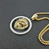 Fascino Hip Hop Ghiacciato Bling Testa di leone dorato Pendenti Collane Maschio Colore oro Catena in acciaio inossidabile Gioielli rock Regalo per gli uomini H238n