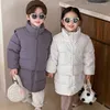 Down Coat 2023 Korean Winter Kids Boy Mid Length Two-piece Set Baby Cotton Jacket Children Boys Thickened Solid Warm Quilted Waistcoat