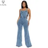 Combinaisons pour femmes barboteuses VAZN 2023 fermeture éclair Sexy Style de rue femmes sans manches sans bretelles couleur Pure Denim pantalons longs 231201