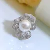 Bague en argent Sterling 100% avec perles et diamants, breloque fleur, bijoux de fiançailles pour femmes, fête de mariage, 925 véritable