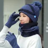 Regenjassen Winter Pompom Muts Nekwarmer Set van 4 (Masker Sjaal Handschoenen)