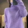 Kadın Sweaters High-End 100 Kaşmir Kazak Yelttukatı Boğaz Sonbahar Kış Moda Dip Gömlek Gevşek Kazık Yakası Örme İç Mat