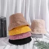 Wide Brim Hats Bucket 1PCs Winter Women Doublesided Wearing Hat Lamb Wool Solid Fleece Warm Fisherman Female Casual Basin Caps 231130