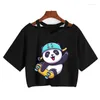 Camisetas para mujer, Tops cortos Kawaii para niña, camiseta bonita de estilo coreano, camiseta estampada de leche de Panda para mujer, camiseta Harajuku Y2k de dibujos animados