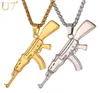 U7 Hip Hop Jewelry AK47 Assault Rifle Mönster Halsband Guldfärg Rostfritt stål Cool Fashion Pendant Chain för män P10463525084