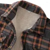 メンズカジュアルシャツ品質メンズ格子縞のフランネル濃厚なジャケットキルティング裏地長い袖の冬のシャツコットンコートポケットカミザデドゥ