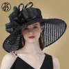 Breda randen hattar hink hattar fs lila damer fascinator hattar bröllop hattar för kvinnor kyrkliga hatt blomma hattar stora breda brim fedora organza hatt 231130