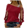 Blusas para Mujer Tops Livianos para Mujer Top Sexy De Manga Larga con Hilo De Red De Diamantes De Imitación Lentejuelas Fuera del Hombro Ropa Informal Camisa con Correa Blusa para Fiesta