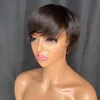 Malaysian Brazilian Peruvian Indian 100% Vrigin Raw Remy Human Hair Natural Black 1B Pixie Curly Short No Lace Regular Bang Wig