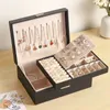 Schmuckschatullen Zweischichtige Lederbox Organizer Ohrringe Ringe Halskette Aufbewahrungskoffer mit Schloss Frauen Mädchen Geschenk 231201