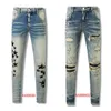 paars merk jeans ontwerper Heren jeans geborduurde jeans Amerikaanse high street blauwe jeans blauw gescheurd verweerd Amerikaans gele verf verweerd