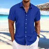 Chemises décontractées pour hommes Chemise ample à manches courtes en jacquard rayé en coton et lin