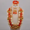 Ensemble de boucles d'oreilles et collier, couleurs mélangées, corail naturel, blanc et rouge, accessoires pour robe de soirée africaine, bijoux de mariage pour mariée nigériane, AU-659