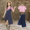 Clothing Sets Girls' Set Summer 2023 Korean Big Kids Fashion Casual Children's Denim Dress 2PK Baby Girl Clothes T-shirt Skirt