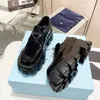 Designer mocassins monolith triângulo logotipo mulheres casuais sapatos de couro preto aumentar plataforma tênis cloudbust clássico patente fosco mocassins treinadores