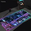 Коврики для мыши Подставки для запястий RGB Аниме Коврик Лунный пейзаж Настольный коврик 900x400 Настольные коврики Светодиодное освещение Ноутбук Kawaii Коврик для мыши XXL Эстетический коврик Подсветка 231130