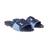 Frauen Designer Slipper -Stapelcollage Denim Pantoffeln Offene Zehensandale flache blaue Denims Mules Flat Slide Slip auf EU35-43 mit Kasten