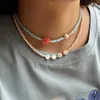 Choker Boho Colorful Crystal Pärlad halsband Kvinnor Barock Pearl Pendant Koreansk stil Handgjorda brev ros smycken