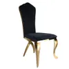 Cadeira de casamento moderna e luxuosa em aço inoxidável dourado para banquetes e festas com encosto alto 25