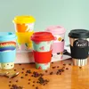 Water Bottles Heat Resistance Bamboo Fiber Mug Coffee Mugs With Silicone Lid Tea Milk Bear Cup Drinkware Bottle 470ML 231130